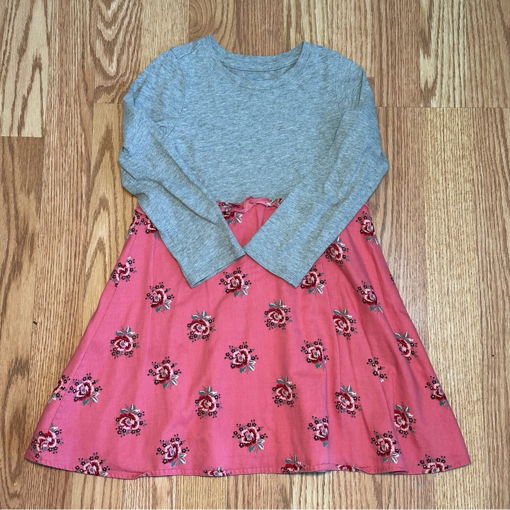 GAP Girls' Gray Top with Pink Floral Skirt Dress
